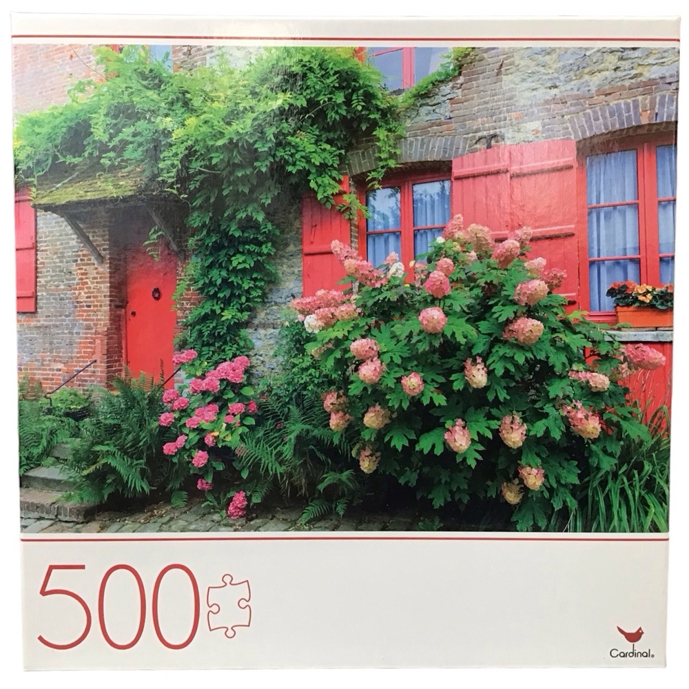 Cardinal Jigsaw Puzzle Village House 500 Pieces Red Bricks Door Flowers